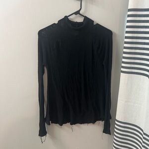 Free People Distressed Black Long Sleeve Top